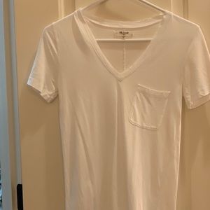 White Madewell V-Neck with Front Pocket